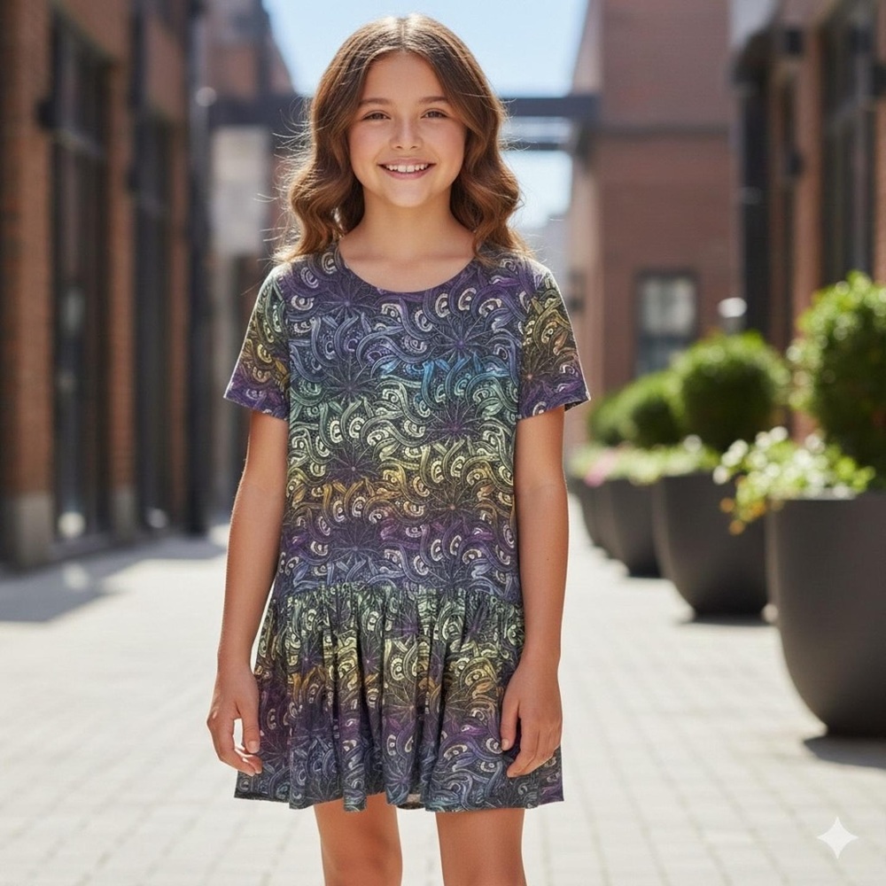 Gymboree Kids Paisley Dress Purple Orange, Short Sleeve Size 10 NWT